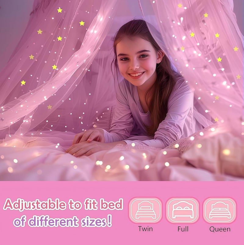 Daksha Pink Princess Bed Canopy for Girls with Glow in The Dark Stars, Canopy Net Fits Most Single, Twin, Full and Queen Size Bed, Room Decor, Kids Bedroom Accessories - Image 4